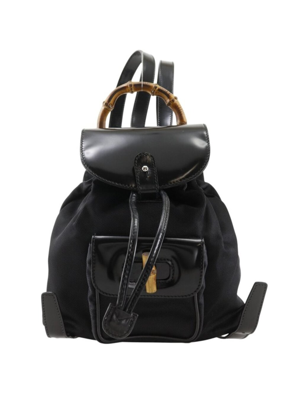 Gucci Bamboo Vintage 003 Nylon Canvas Enamel Black Backpack